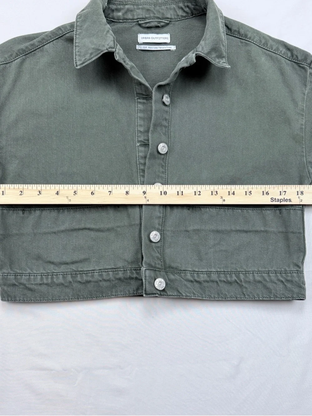 Urban Outfitters Olive Cropped Button-Front Jean Jacket